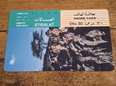 UAE United Arab Emirates 30 Dirhams Phonecard "Tree on Mountain", used, ETISALAT - free standard postage