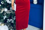 Canella Lane red velvet one shoulder dress