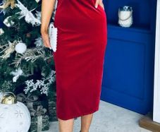 Canella Lane red velvet one shoulder dress