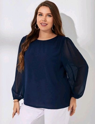SHEIN Navy Chiffon Sleev Top. Size 16. New