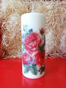 X-Large brand new unscented ivory decorative pillar candle spring Valentines day mother's day /birthday /new home Roses flowers