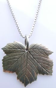Vintage Sterling Silver Leaf Pendant and  Box Chain Necklace (L19,5" - 13,28g)