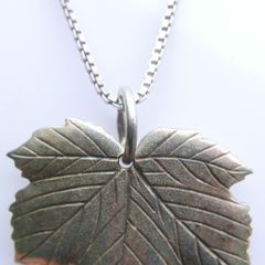 Vintage Sterling Silver Leaf Pendant and  Box Chain Necklace (L19,5" - 13,28g)