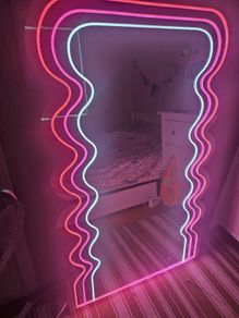 Pink and White Neon Wave Mirror