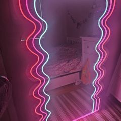 Pink and White Neon Wave Mirror