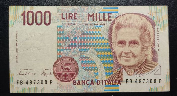 1990 ITALY 1000 LIRE Banknote M. Montessori