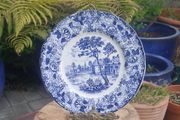 Lovely Vintage Blue and White 7.75 Inch Luncheon Plate Made in Japan in the Lovely Cottagecore Style "English Village" Pattern