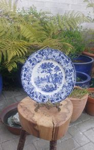 Lovely Vintage Blue and White 7.75 Inch Luncheon Plate Made in Japan in the Lovely Cottagecore Style "English Village" Pattern