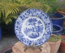 Lovely Vintage Blue and White 7.75 Inch Luncheon Plate Made in Japan in the Lovely Cottagecore Style "English Village" Pattern