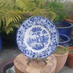 Lovely Vintage Blue and White 7.75 Inch Luncheon Plate Made in Japan in the Lovely Cottagecore Style "English Village" Pattern