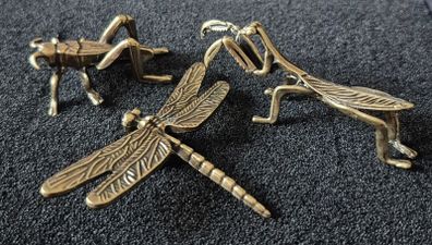 3 brass Insects, Solid brass.