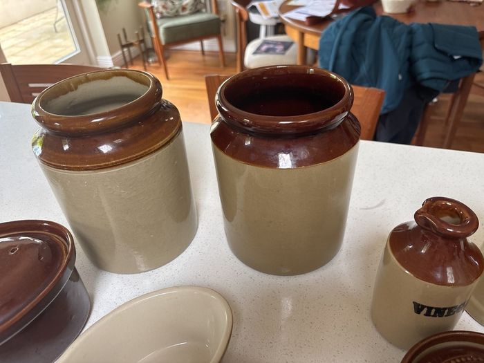 18 Pieces- Vintage Earthenware Glazed Pottery Pieces- Pearson's of Chesterfield, Moira Pottery , Emile Henry - French Designer- all in great condition