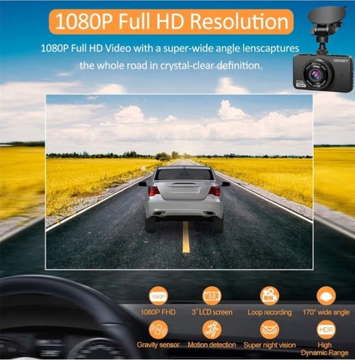 Brand New ORSKEY S900 Front and Rear Dash Cam, 1080P Full HD (SD Card Included)