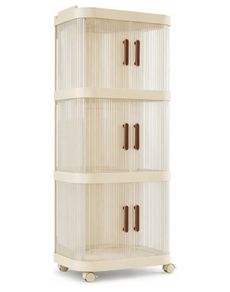 Slim Bathroom Cabinet Storage with Wheels, 3 Tier Clear Plastic Narrow Organiser Unit, Waterproof Mobile Cart with 3-Sided Access Doors for Tight Spaces & Gaps
