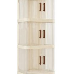 Slim Bathroom Cabinet Storage with Wheels, 3 Tier Clear Plastic Narrow Organiser Unit, Waterproof Mobile Cart with 3-Sided Access Doors for Tight Spaces & Gaps