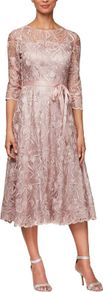 Alex Women's Tea Length Embroidered Dress Illusion Sleeves, dress for special occasions 36 EU, 8 UK, Size S