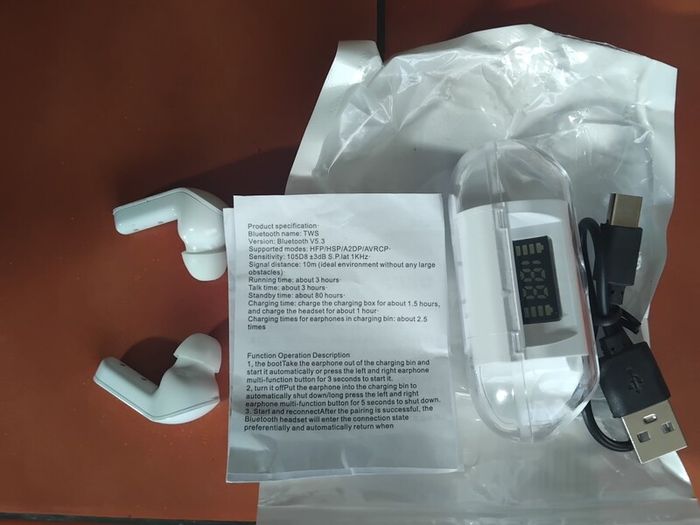 New bluetooth earphones can be seen charging