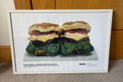 A Framed Print of Claes Oldenburg's iconic Pop Art sculpture "Two Cheeseburgers, with Everything (Dual Hamburgers)