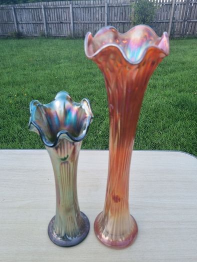 Antique Carnival Glass iridescent glass vases by Fenton.