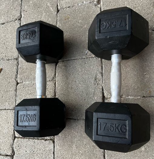 2x17.5kg rubber hex dumbbells