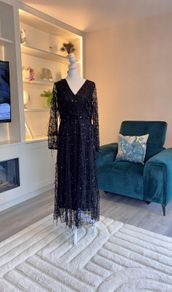 Stunning Fully Lined Long Black Sequin Dress by Lilie Rose