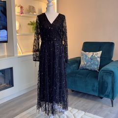 Stunning Fully Lined Long Black Sequin Dress by Lilie Rose