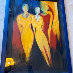 Oil on board 3 women framed and glazed in a nice blue frame unsigned