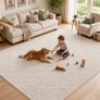 Washable Rugs Living Room 160x230cm Non-Slip Large Fluffy Geometric Rug High Low Effect Modern Design Carpet High Pile Bedside Area Rug for Bedroom Dining Room Office Lounge Decor,Beige Image 5