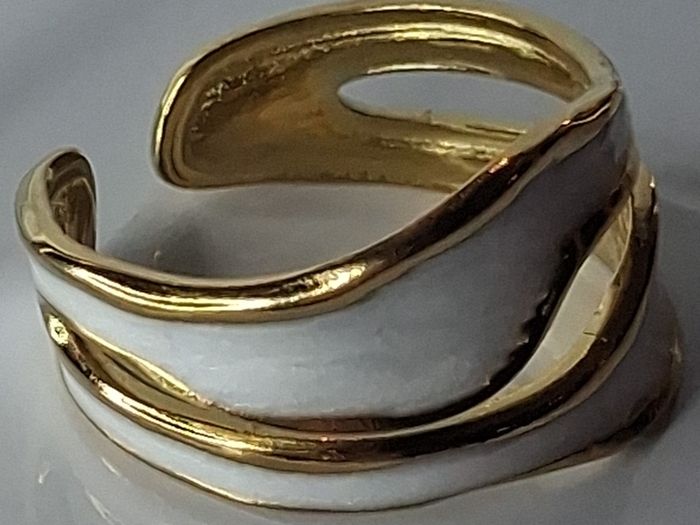 Double Layer Geometric White & Gold Open Ring