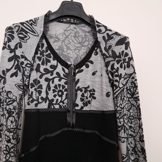 Bai Amour Vintage Black Grey Floral Lace Detail Ruffle Tiered Knit Dress 10-12UK/38-40EU