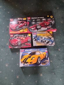 Lego ferrari racers car bundle + 2 mega blocks set , ferrari formula 1 car , ferrari f430 spider and f430 challenge