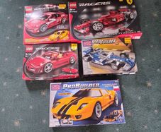 Lego ferrari racers car bundle + 2 mega blocks set , ferrari formula 1 car , ferrari f430 spider and f430 challenge