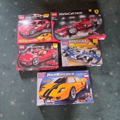 Lego ferrari racers car bundle + 2 mega blocks set , ferrari formula 1 car , ferrari f430 spider and f430 challenge