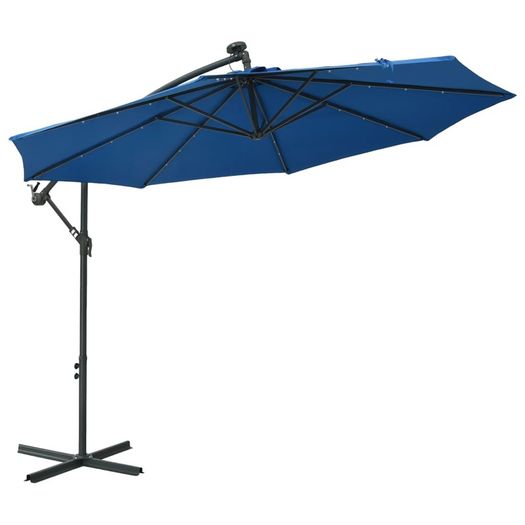 Cantilever Umbrella with LED Lights and Steel Pole 300 cm Azure