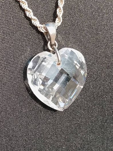 Stunning Large Cubic Zirconia Love Heart on Heavy Sterling Silver Chain