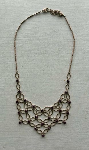 Vintage Art Deco Amethyst Purple Rhinestone Lattice Bib Necklace