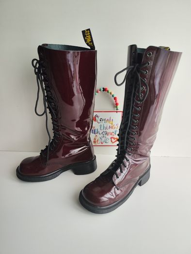 Dr Martens 1420 20 eye patent red burgundy knee high boots England UK7 EU41 US9