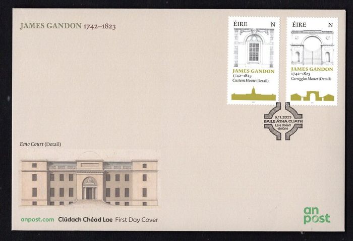 2023 Ireland James Gandon Architect (inc Custom House, Four Courts and King's Inn) Death Bicentenary Commemorative Stamps An Post First Day Cover (FDC)