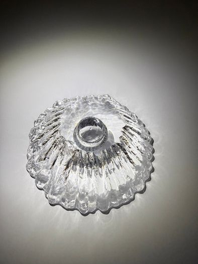 Daum France Crystal Candle Holders. Pair of Mid Century French Art Glass