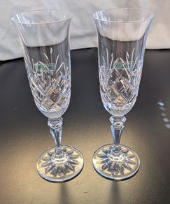 Galway Irish Crystal Clarendon Champagne Flutes Pair Vintage Irish Crystal