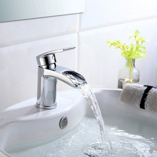 FREE EXPRESS SHIPPING Basin Taps Waterfall Mixers Bathroom Sink Mixer Tap Semi-open with UK Hoses Chrome Brass