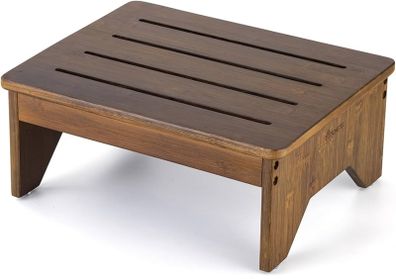 Bamboo Step Stool for Adults, Bedside Step for High Beds, 300 Lbs Capacity, Non-Slip Bed Foot Stool with Rounded Edges, Small One Step Stool for Bathroom, Bedroom, Garden, Kitchen Brown