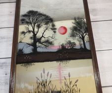 Vintage Screen Printed Mirror Scandecor Style 19x13 Sunset Swedish Home Decor