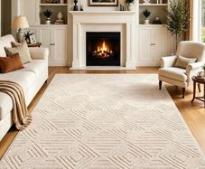 Washable Rugs Living Room 160x230cm Non-Slip Large Fluffy Geometric Rug High Low Effect Modern Design Carpet High Pile Bedside Area Rug for Bedroom Dining Room Office Lounge Decor,Beige