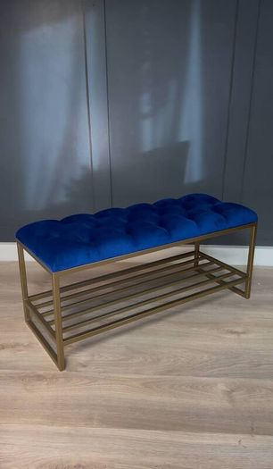 Mustard Eco-Leather Bench with Gold Metal Shoe Rack