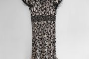 Pre Owned Savida Black &amp; Cream Floral Midi Dress with Lace Detail
