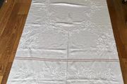 Vintage Hand Embroidered Large Fine Linen Tablecloth