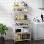 Kitchen Bakers Rack, Microwave Oven Stand with Storage Shelves, Industrial Coffee Bar Station, with Adjustable Wine Holders and 12 S Hooks, Metal Frame, Natural  White, 58 / 39 / 144CM Image 2