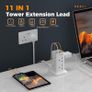 Tower Extension Lead with USB C Slots, TESSAN 8 Way Plug Extension Socket with Switch, Surge Protected Power Strip with 2M Cable for Home, School Supplies Image 2