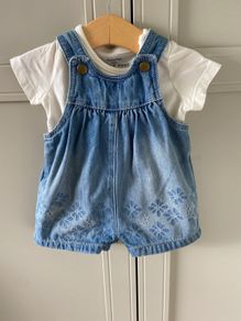 2 piece cream t shirt with denim playsuit